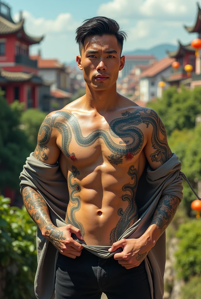 Chàng trai lột đồ khoe hình xăm con rắn toàn thân trên ngực gợi cảm ,có 8 múi
( người Taiwan )
