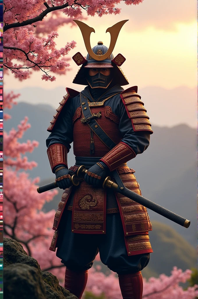 Samurai standing in a traditional pose with a katana.