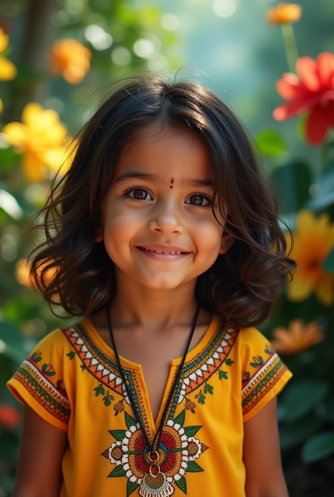 Photo of a 5 year old, dark brown hair, Brown eyes, brown skin, brazileiro