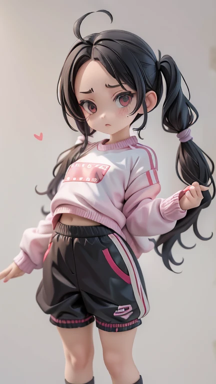 Girl、Primary school students、small、Angry、Screaming、sharp、Black Hair,、Pigtails、Braid、The forehead is visible、Forehead、Jersey、Tracksuits、Clothing patterns、Clothing Design、The front is open、whole body、
