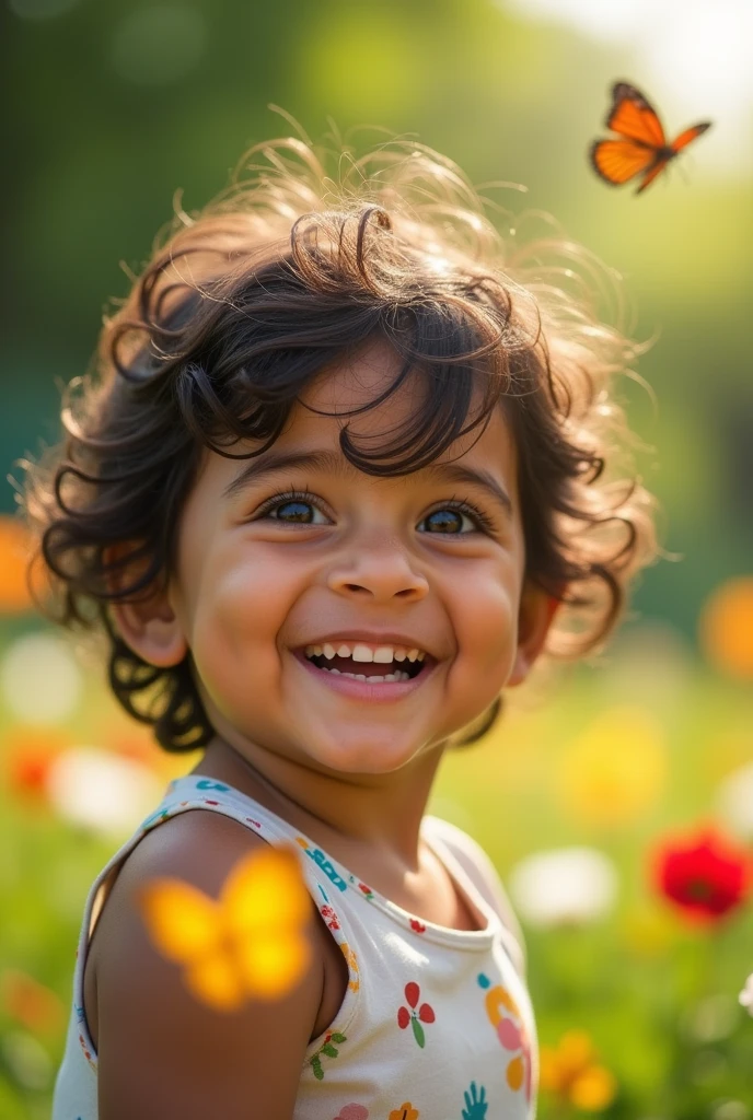 Photo of a 5 year old, dark brown hair, Brown eyes, brown skin, brazileiro