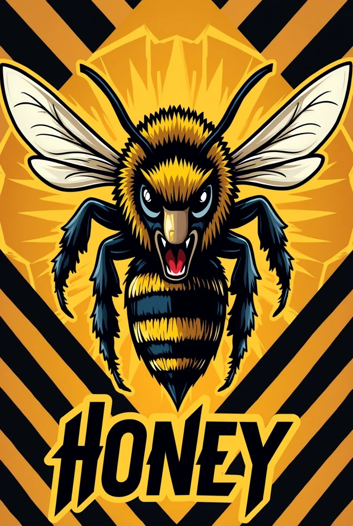 A logo with an angry bee on its side