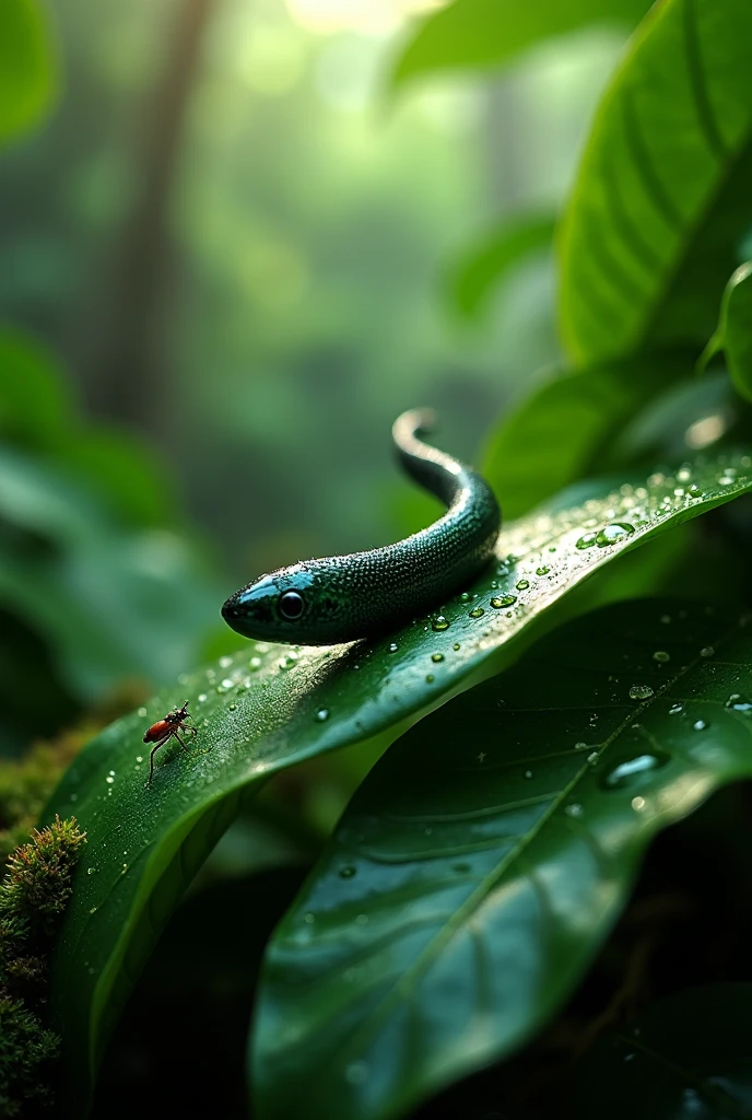 Close-up of a leech in its natural habitat (e.g., on a leaf or in water).