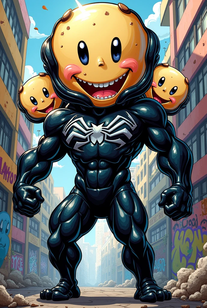 Draw the super fusion of Venom and Anpanman。Anpanman Emphasis