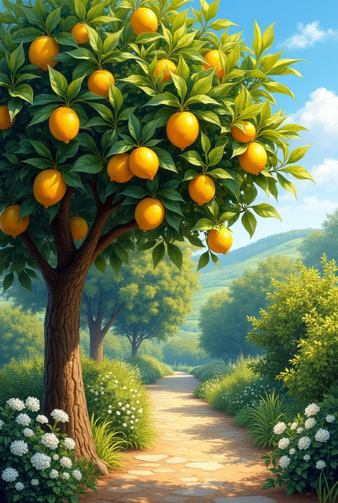 Create a picture of a lemon tree in oil paint 
