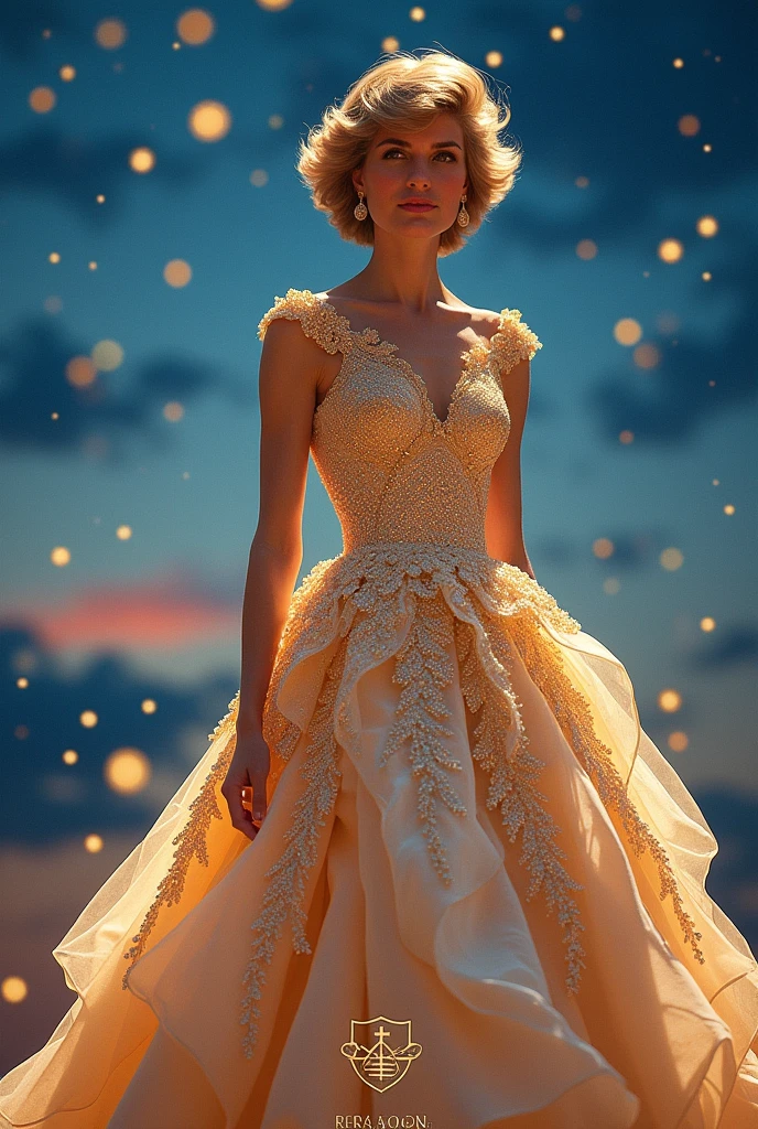 princess diana, gold and blue colors, logo, horizontal picture