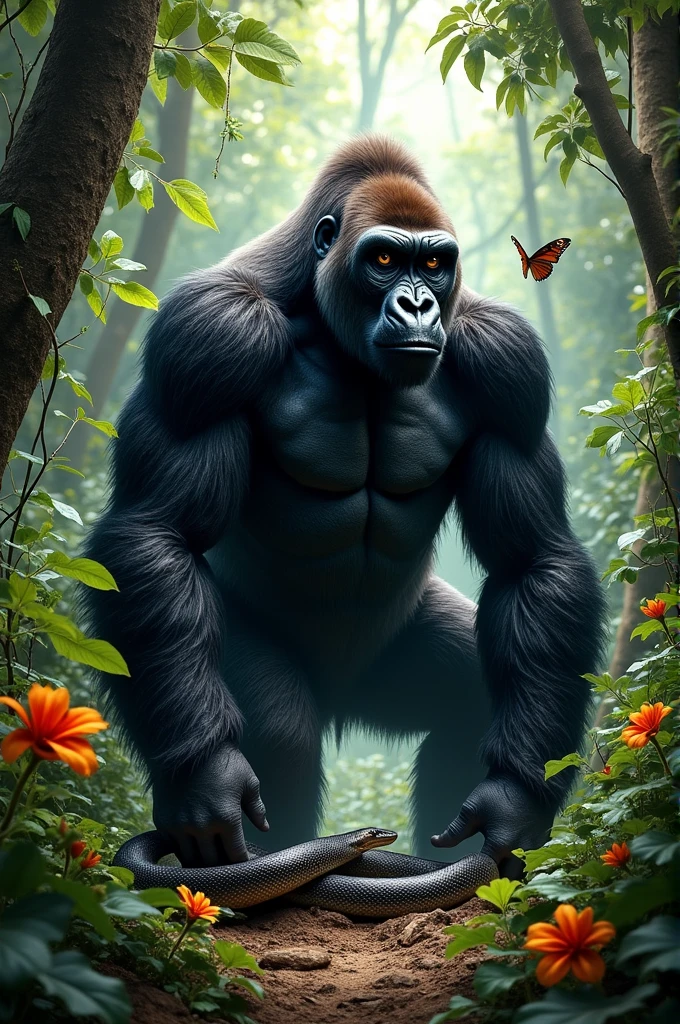 Gorilla kill snake 