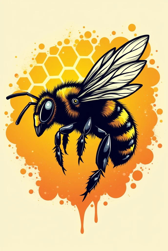 A logo with an angry bee on the right side 