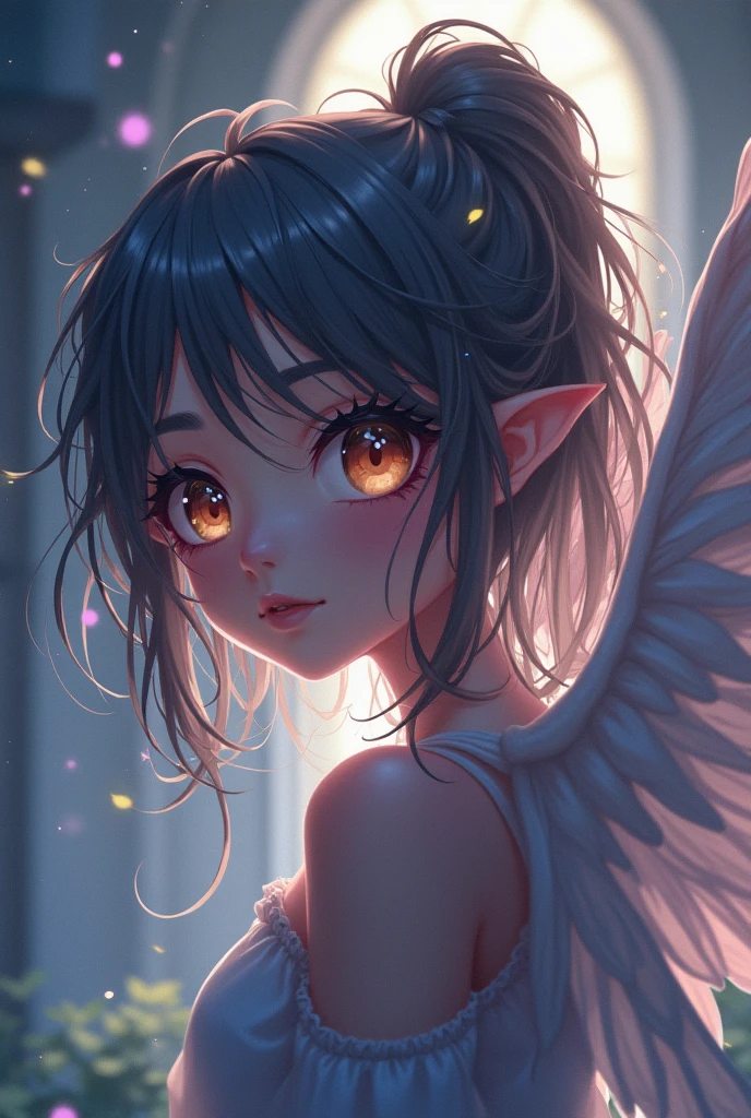 full body,wide angle,(Masterpiece:1.2),(Highest quality),(Superb details),(Ultra high resolution),(best illustrations),ภาพfull body,wide angle,remote,Create an anime portrait of a beautiful fairy demon angel to capture a moment of deep contemplation.. Her expression should be a mix of curiosity and slight discomfort., It was as if she was deeply questioning the truth and her place in it.. Her beautiful eyes should be perfect., Reflecting the surreal world around her.The light should be soft but dramatic., Casting soft shadows that emphasize the depth of her thoughts.. Her hair is a little messy., As if she had traveled a long way, Adds a sense of deep contemplation. The color palette is a mix of light and dark pastels., A contemplative tone, Balancing the innocence and complexity of her thoughts, this beautiful demon angel cartoon art is superb in 8K HD., View inside the castle