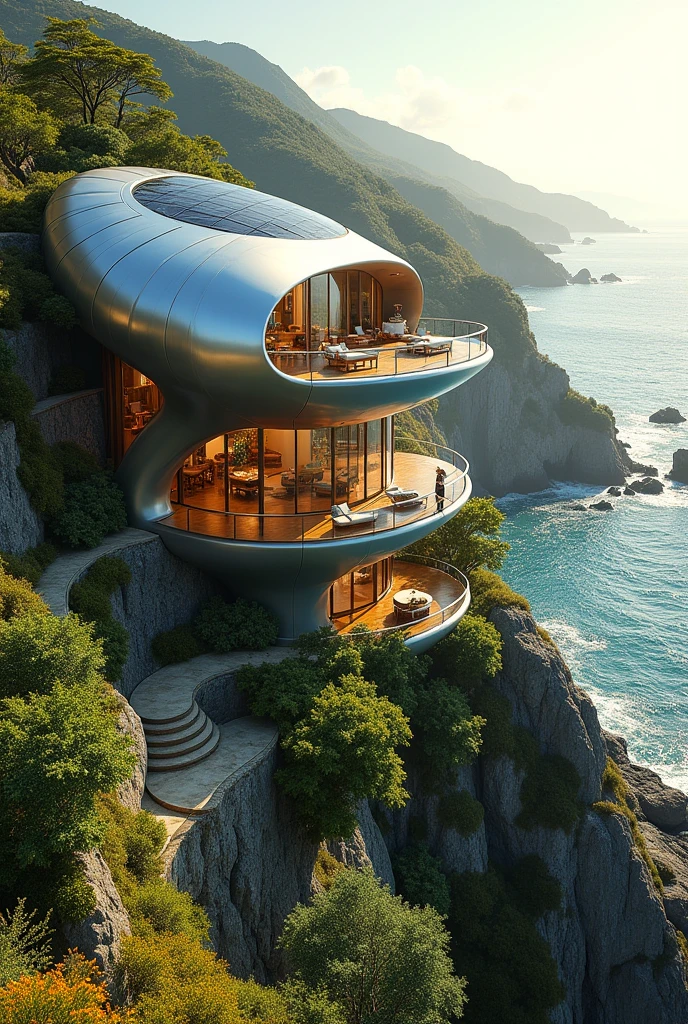 Iron man house, green architecture, curves, perspective view
