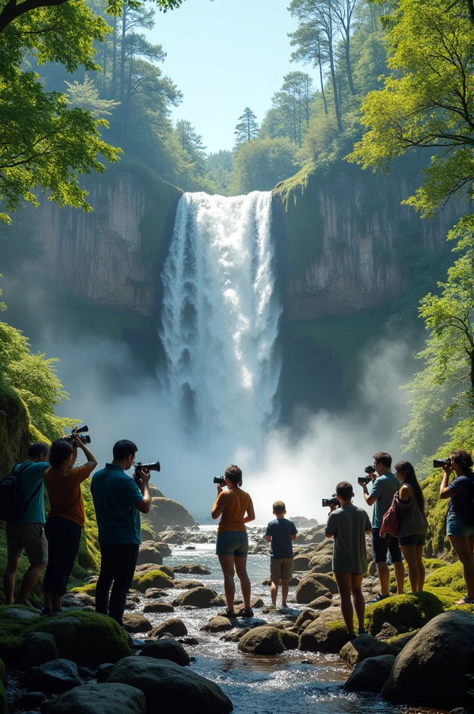 I am standing near the waterfall peoples clicking my images