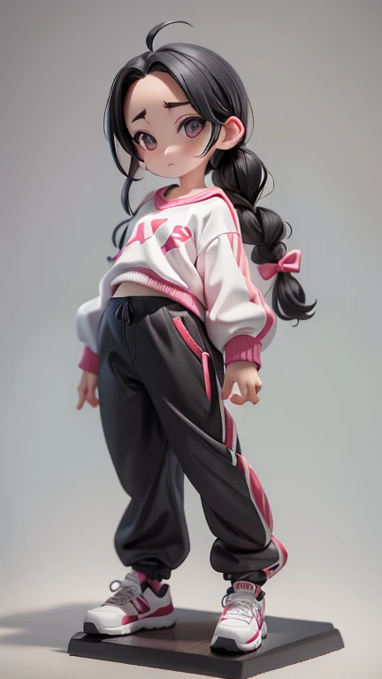 Girl、Primary school students、small、sharp、Black Hair,、Pigtails、Braid、The forehead is visible、Forehead、Jersey、Tracksuits、Clothing patterns、Clothing Design、The front is open、whole body、
