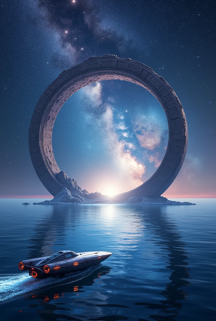 masterpiece, super detail, uhd, 8k, super detail, best quality, Milky Way, star々The ocean, Spaceship, Countless sparkles, Circular Gate of Space-Time, the center is shining