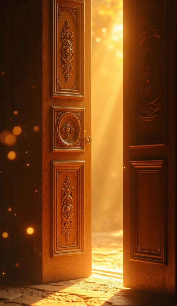 a door closing softly, with a golden aura emanating from her, representing the closing of a positive cycle.