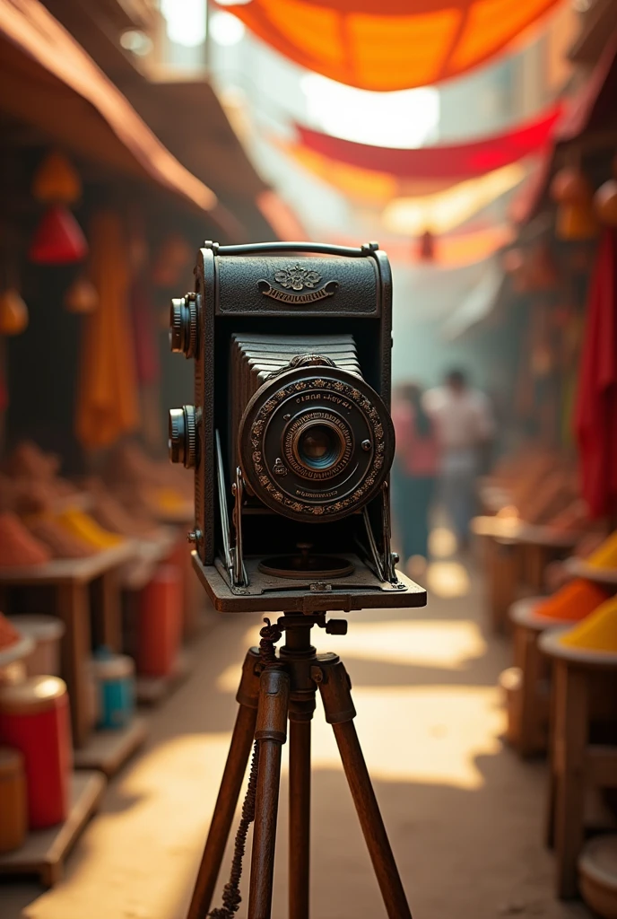 India antique old camera with the sticks it was kept on