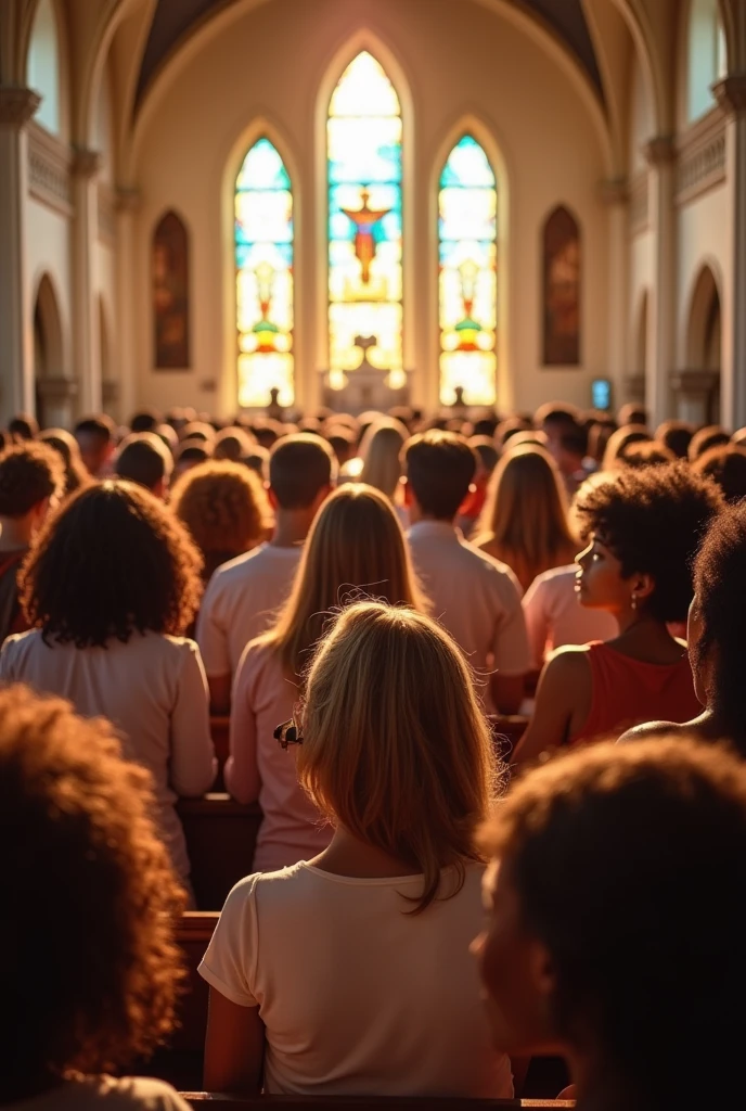 inside church with people worshiping singing amd clapping