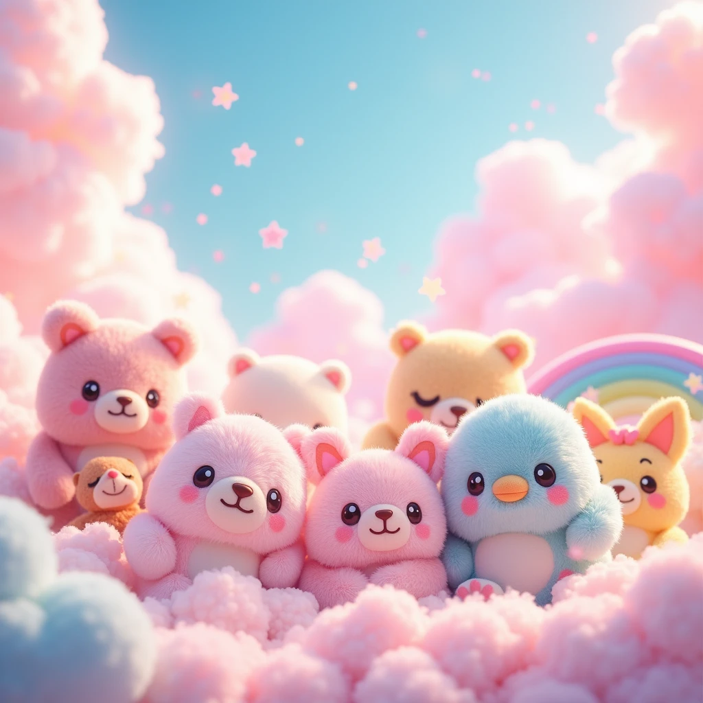 cheered up!! 90s kawaii cheered up! pastel stuffed animals! iridescent