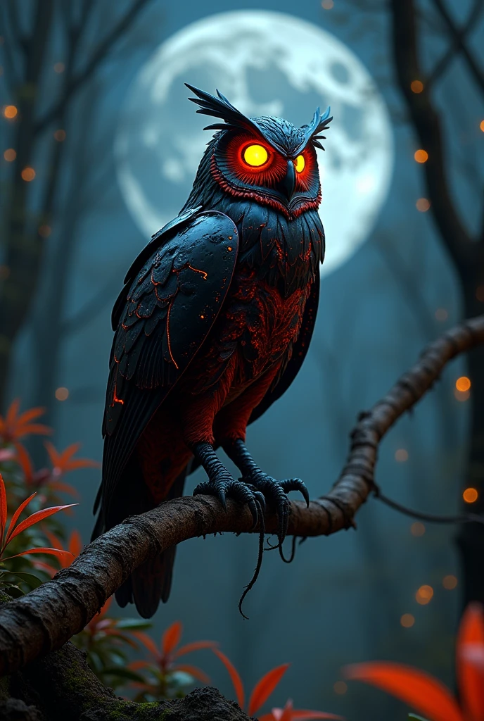 black and red robot owl