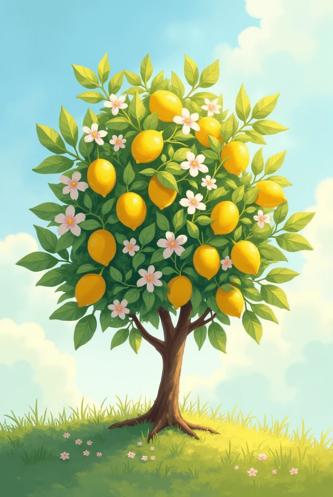 Create an image of a pastel lemon tree painting 
