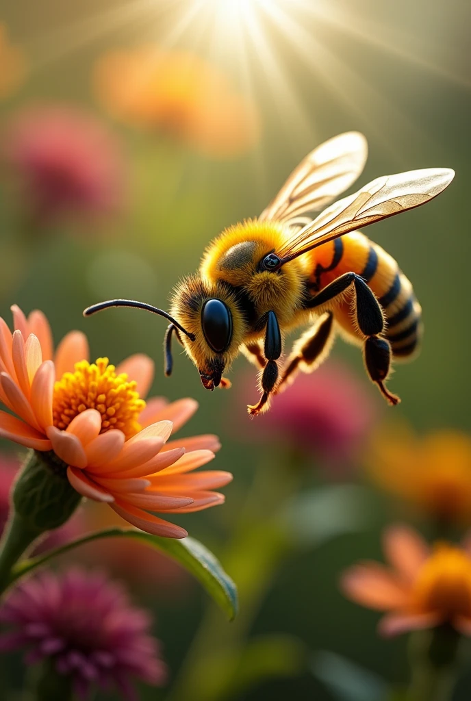 an angry bee on the right side more aggressive