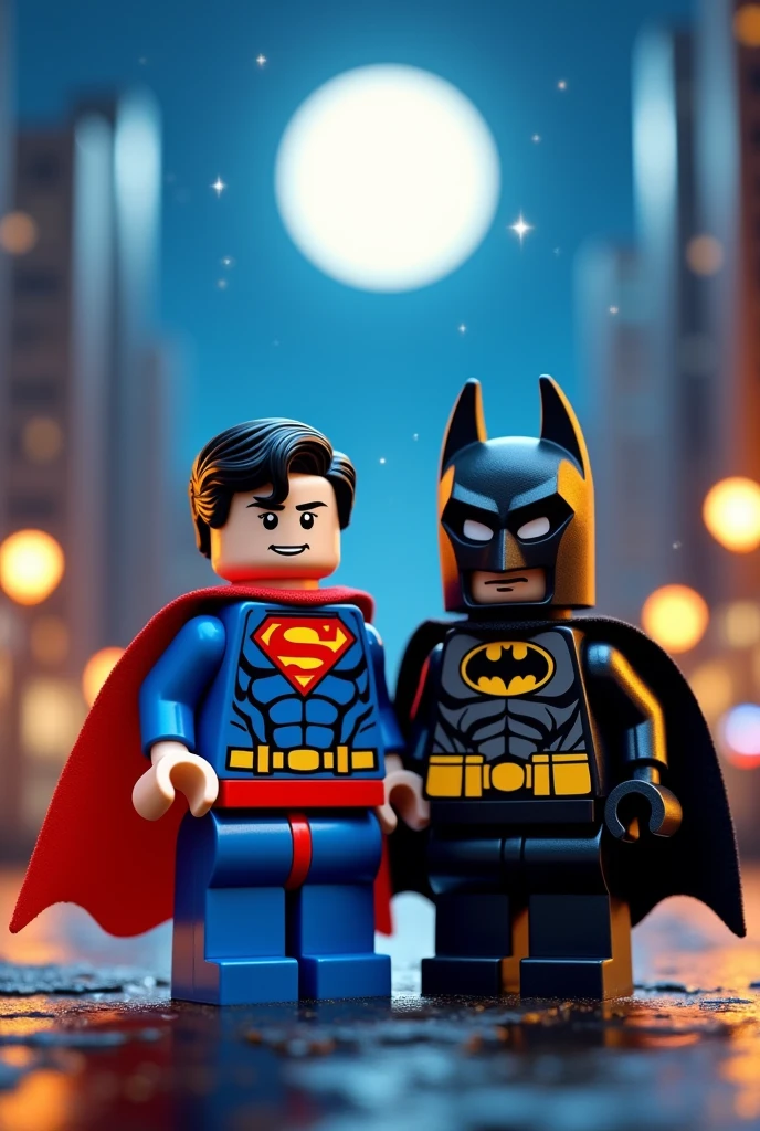 Superman and Batman in lego art, night