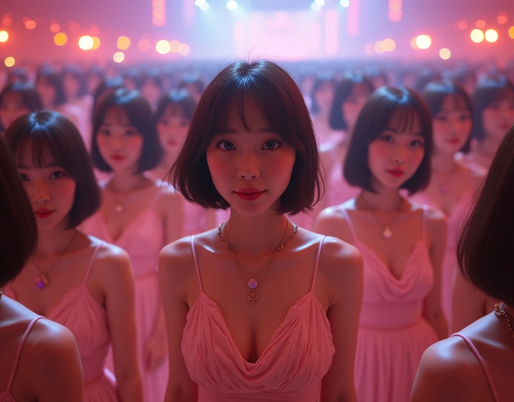 [Japanese Clone girls=Myself], [Perfect Clone girls Raw Photography Art], [16K, Highest quality, Ultra-high resolution], (((Unrealistic, Unprecedented sight, hyperdimensional space, A sight beyond imagination, (((A world of mass proliferation of myselves, Ultra-realistic)))))), (Japanese, woman, 22-year-old, Saito-Asuka), ((Small face, Brown and black hair, Short Hair)), ((Very beautiful detailed girls, Accurate body structure, Very detailed and perfect super busty body)), ((amazing super big tits, Large, swelling breasts)), (Dark Eyes, Mature face, Cute Smile, A gentle gaze), (Happy laughter), [[(((((Very detailed, 1girl→1,000,000,000,000,000,000,000,000,000,000,000,000,000cloning girls))))), (((((Extremely detailed and precise depiction of the double, Perfectly the same girl, The exact same smile, Perfect matching hairstyle, Perfect same clothes, Exactly the same height, Perfect same super busty))))), (((((Myself only))))), (((Very detailed, on stage, Idol Group, Nogizaka46's stage costumes, 1,000,000,000,000Myself))), (((Very detailed, Audience seats, camisole, 1,000,000,000,000,000,000,000Myself)))]], (((Perfect description, Smiling face, hug, wave hands, Matching poses, Matching dance,  pose, In a row, Infinite Alignment))), (((Very detailed, Super crowded in a different dimension, Abnormal crowding, Super crowded))), (Large Concert Hall, Front bright light, Illuminated by spotlights, Live Stage Lighting), (((Wide field of view, Very detailed, Detailed ultra-perspective depiction)))), Group idol group photo, Anywhere Angle