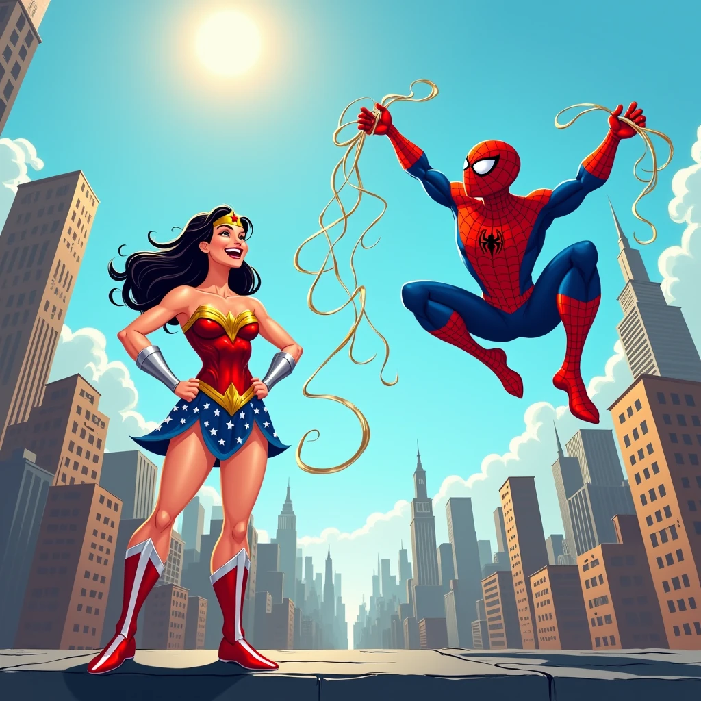 Wonder woman and Spiderman enjoying fun and Spiderman's come white stuff on wonder woman 