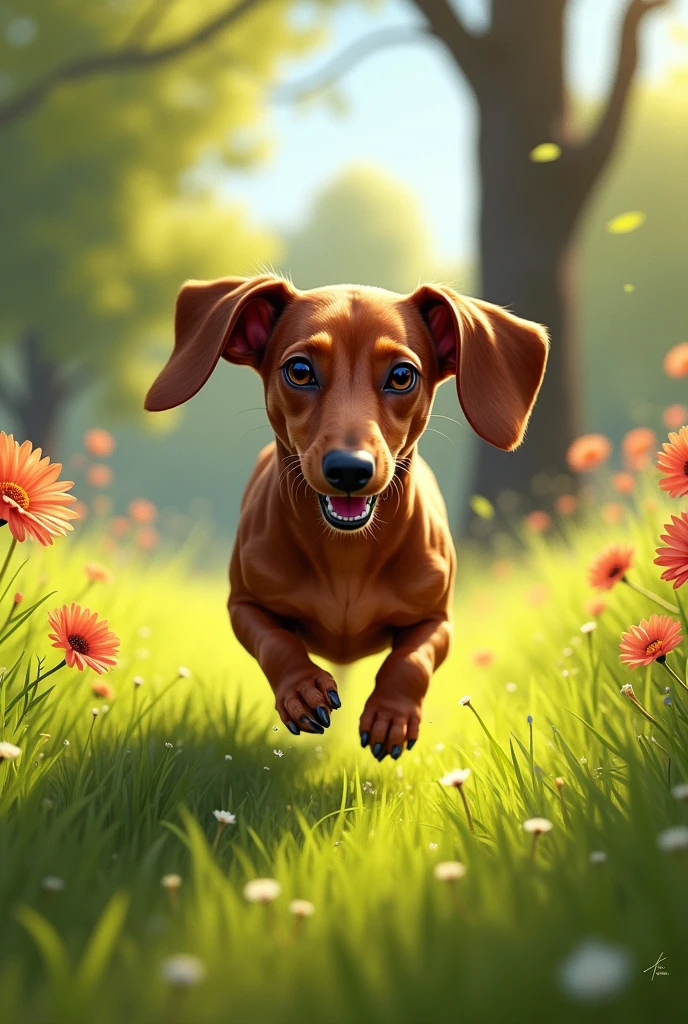 Dachshund dog running in the park