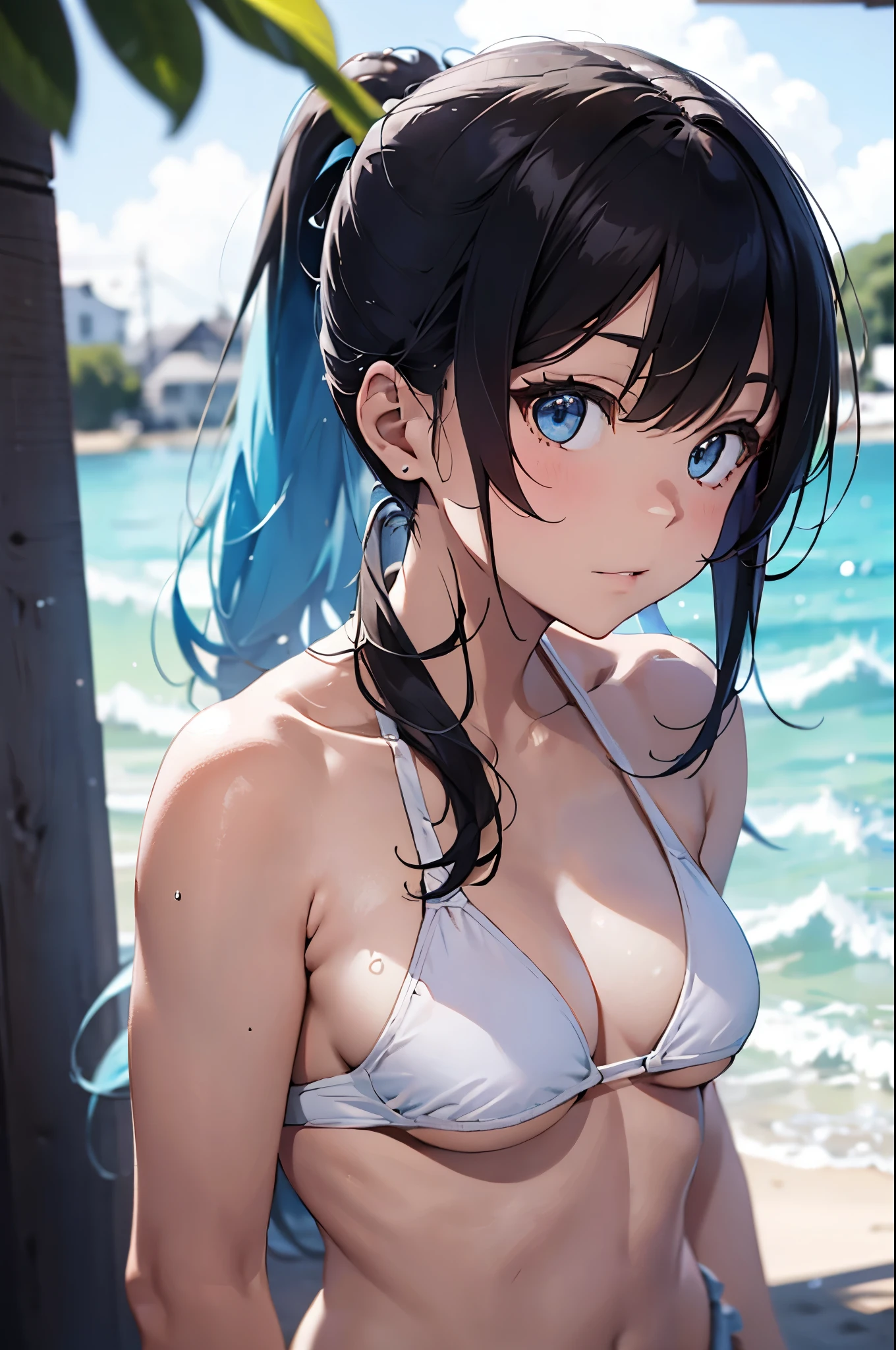 4K,8k,High resolution,
One beautiful young woman,Light blue hair、ponytail、
(Soft Saturation:1.3), (Fair skin:1.2),
(ultra-Detailed Background, Detailed Background), Bokeh,
break'Smiling portrait.,
When viewed from the front, The composition is symmetrical,
Looking straight at you with serious eyes,
break Swimwear, White Bikini, Center of chest,
Outdoor, Sea surface, null, sunlight,Summer beach, Sandy Beach,
Strong light, Front lighting,
(:1.3), (Cowboy Shot:1.2),
Front brake angle,
View your audience,
Dynamic pose,
sitting on the beach
Seaweed、Seaweed、Seaweed、Seaweed、Seaweed、Seaweed、Seaweed、