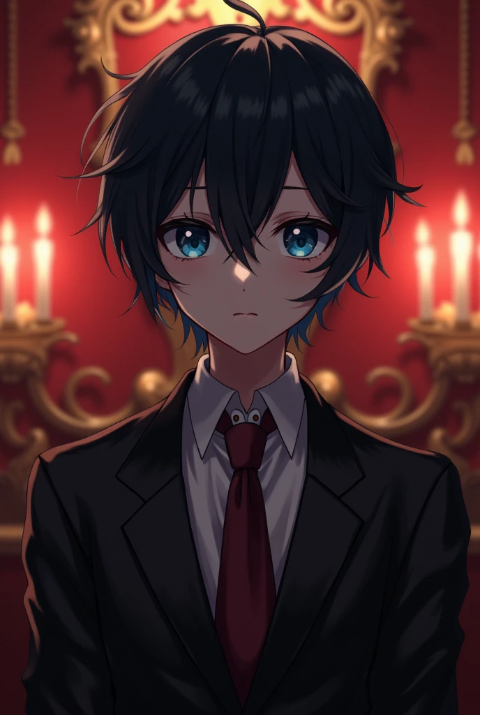 masterpiece, best quality, game cg, 1boy, solo, male focus, looking at viewer, , , , , ciel_phantomhive, black hair, blue eyes,