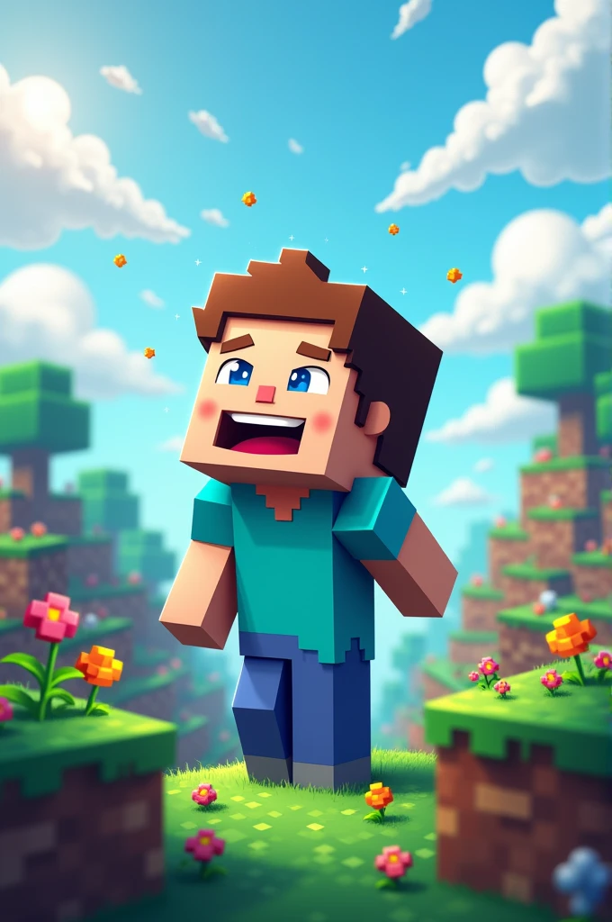 Create a picture of Minecraft's Steve head laughing