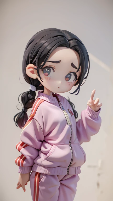 Girl、、small、sharp、Black Hair,ails、Braid、The forehead is visible、Forehead、Jersey、Tracksuits、Clothing patterns、Clothing Design、The front is open、whole body、