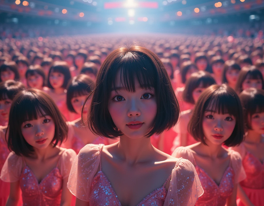[Japanese Clone girls=Myself], [Perfect Clone girls Raw Photography Art], [16K, Highest quality, Ultra-high resolution], (((Unrealistic, Unprecedented sight, hyperdimensional space, A sight beyond imagination, (((A world of mass proliferation of myselves, Ultra-realistic)))))), (Japanese, woman, 22-year-old, Saito-Asuka), ((Small face, Brown and black hair, Short Hair)), ((Very beautiful detailed girls, Accurate body structure, Very detailed and perfect super busty body)), ((amazing super big tits, Large, swelling breasts)), (Dark Eyes, Mature face, Cute Smile, A gentle gaze), (Happy laughter), [[(((((Very detailed, 1girl→1,000,000,000,000,000,000,000,000,000,000,000,000,000cloning girls))))), (((((Extremely detailed and precise depiction of the double, Perfectly the same girl, The exact same smile, Perfect matching hairstyle, Perfect same clothes, Exactly the same height, Perfect same super busty))))), (((((Myself only))))), (((Very detailed, on stage, Idol Group, Nogizaka46's stage costumes, 1,000,000,000,000Myself))), (((Very detailed, Audience seats, camisole, 1,000,000,000,000,000,000,000Myself)))]], (((Perfect description, Smiling face, hug, wave hands, Matching poses, Matching dance, Sexy pose, In a row, Infinite Alignment))), (((Very detailed, Super crowded in a different dimension, Abnormal crowding, Super crowded))), (Large Concert Hall, Front bright light, Illuminated by spotlights, Live Stage Lighting), (((Wide field of view, Very detailed, Detailed ultra-perspective depiction)))), Group idol group photo, Anywhere Angle