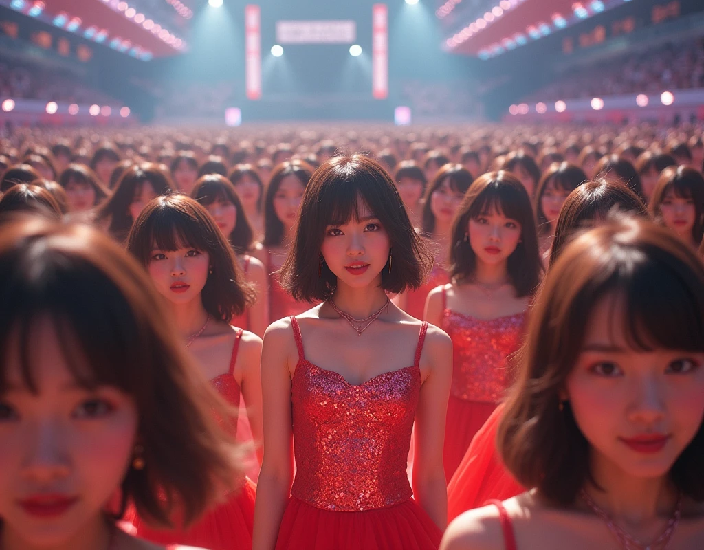 [Japanese Clone girls=Myself], [Perfect Clone girls Raw Photography Art], [16K, Highest quality, Ultra-high resolution], (((Unrealistic, Unprecedented sight, hyperdimensional space, A sight beyond imagination, (((A world of mass proliferation of myselves, Ultra-realistic)))))), (Japanese, woman, 22-year-old, Saito-Asuka), ((Small face, Brown and black hair, Short Hair)), ((Very beautiful detailed girls, Accurate body structure, Very detailed and perfect super busty body)), ((amazing super big tits, Large, swelling breasts)), (Dark Eyes, Mature face, Cute Smile, A gentle gaze), (Happy laughter), [[(((((Very detailed, 1girl→1,000,000,000,000,000,000,000,000,000,000,000,000,000cloning girls))))), (((((Extremely detailed and precise depiction of the double, Perfectly the same girl, The exact same smile, Perfect matching hairstyle, Perfect same clothes, Exactly the same height, Perfect same super busty))))), (((((Myself only))))), (((Very detailed, on stage, Idol Group, Nogizaka46's stage costumes, 1,000,000,000,000Myself))), (((Very detailed, Audience seats, camisole, 1,000,000,000,000,000,000,000Myself)))]], (((Perfect description, Smiling face, hug, wave hands, Matching poses, Matching dance, Sexy pose, In a row, Infinite Alignment))), (((Very detailed, Super crowded in a different dimension, Abnormal crowding, Super crowded))), (Large Concert Hall, Front bright light, Illuminated by spotlights, Live Stage Lighting), (((Wide field of view, Very detailed, Detailed ultra-perspective depiction)))), Group idol group photo, Anywhere Angle