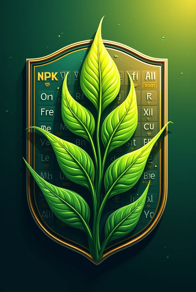 Create a football shield for a team called NPK with the table of elements in the background and a soybean plant as the symbol