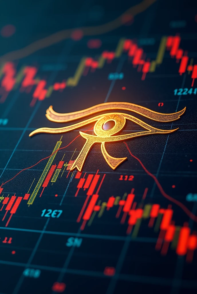 An icon of the eye of horus on financial market charts