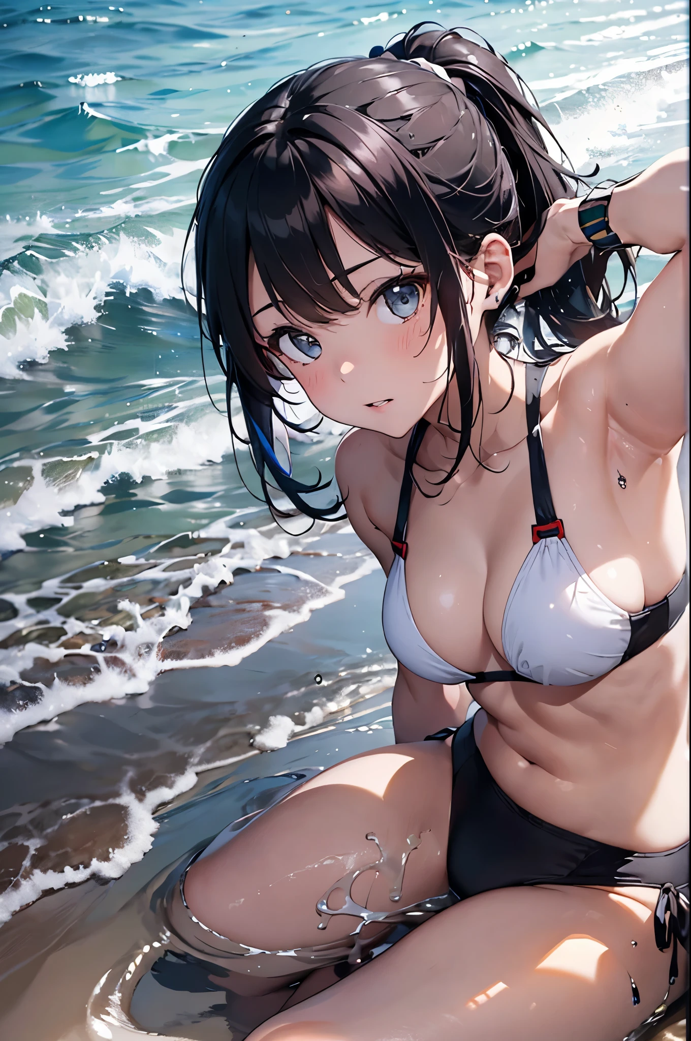 4K,8k,High resolution,
One beautiful young woman,Light blue hair、ponytail、
(Soft Saturation:1.3), (Fair skin:1.2),
(ultra-Detailed Background, Detailed Background), Bokeh,
break'Smiling portrait.,
When viewed from the front, The composition is symmetrical,
Looking straight at you with serious eyes,
break Swimwear, White Bikini, Center of chest,
Outdoor, Sea surface, null, sunlight,Summer beach, Sandy Beach,
Strong light, Front lighting,
(Teen:1.3), (Cowboy Shot:1.2),
Front brake angle,
View your audience,
Dynamic pose,
sitting on the beach
Seaweed、Seaweed、Seaweed、Seaweed、Seaweed、Seaweed、Seaweed、