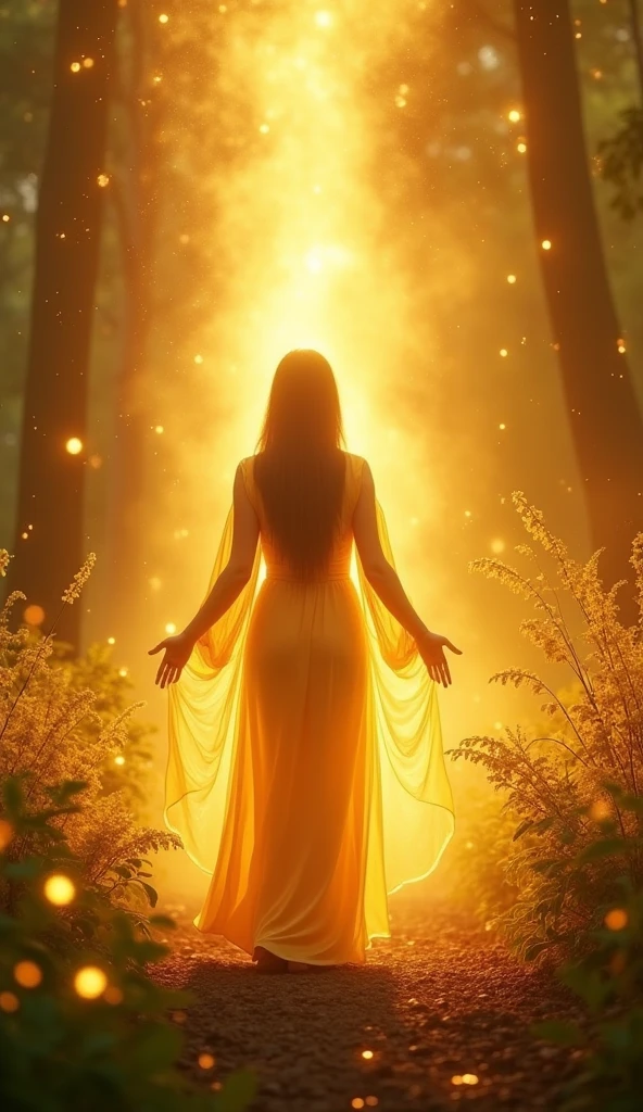 a golden aura emanating representing the closing of a positive cycle.