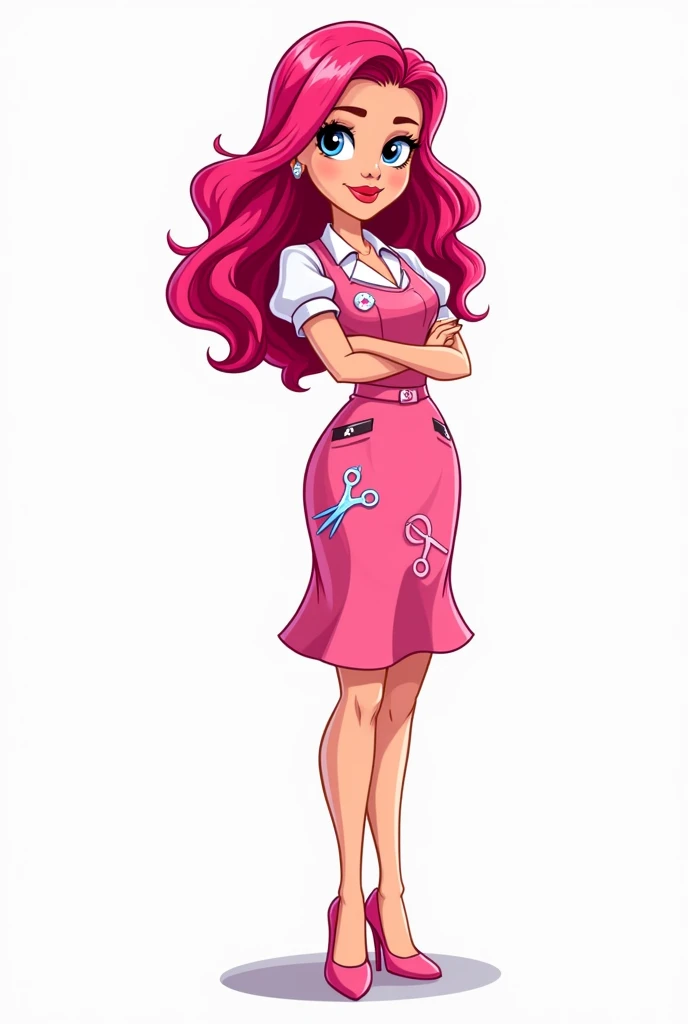 cartoon type ,pink lady for salon logo, plane white backgroud
