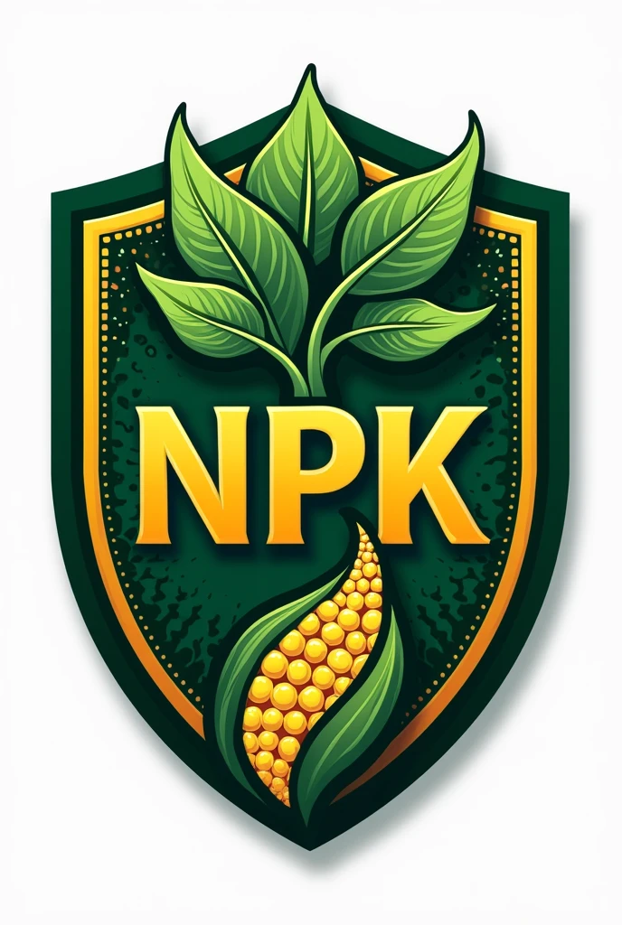 Create a football shield for a team called NPK with the table of elements in the background and a soybean plant as a symbol and with the team name highlighted.
