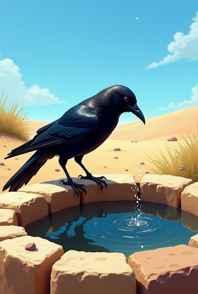 A thirsty crow sits