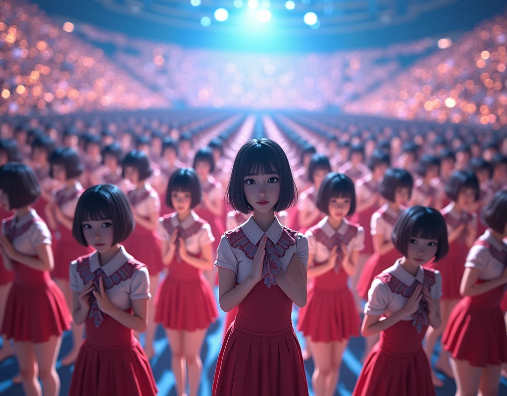 [Japanese Clone girls=Myself], [Perfect Clone girls Raw Photography Art], [16K, Highest quality, Ultra-high resolution], (((Unrealistic, Unprecedented sight, hyperdimensional space, A sight beyond imagination, (((A world of mass proliferation of myselves, Ultra-realistic)))))), (Japanese, woman, 22-year-old, Saito-Asuka), ((Small face, Brown and black hair, Short Hair)), ((Very beautiful detailed girls, Accurate body structure, Very detailed and perfect super busty body)), ((amazing super big tits, Large, swelling breasts)), (Dark Eyes, Mature face, Cute Smile, A gentle gaze), (Happy laughter), [[(((((Very detailed, 1girl→1,000,000,000,000,000,000,000,000,000,000,000,000,000cloning girls))))), (((((Extremely detailed and precise depiction of the double, Perfectly the same girl, The exact same smile, Perfect matching hairstyle, Perfect same clothes, Exactly the same height, Perfect same super busty))))), (((((Myself only))))), (((Very detailed, on stage, Idol Group, Nogizaka46's stage costumes, 1,000,000,000,000Myself))), (((Very detailed, Audience seats, camisole, 1,000,000,000,000,000,000,000Myself)))]], (((Perfect description, Smiling face, hug, wave hands, Matching poses, Matching dance, Sexy pose, In a row, Infinite Alignment))), (((Very detailed, Super crowded in a different dimension, Abnormal crowding, Super crowded))), (Large Concert Hall, Front bright light, Illuminated by spotlights, Live Stage Lighting), (((Wide field of view, Very detailed, Detailed ultra-perspective depiction)))), Group idol group photo, Anywhere Angle