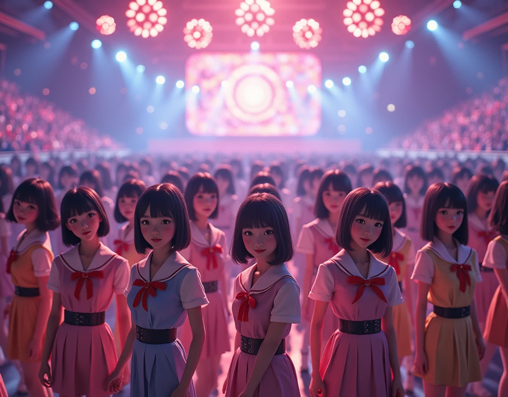 [Japanese Clone girls=Myself], [Perfect Clone girls Raw Photography Art], [16K, Highest quality, Ultra-high resolution], (((Unrealistic, Unprecedented sight, hyperdimensional space, A sight beyond imagination, (((A world of mass proliferation of myselves, Ultra-realistic)))))), (Japanese, woman, 22-year-old, Saito-Asuka), ((Small face, Brown and black hair, Short Hair)), ((Very beautiful detailed girls, Accurate body structure, Very detailed and perfect super busty body)), ((amazing super big tits, Large, swelling breasts)), (Dark Eyes, Mature face, Cute Smile, A gentle gaze), (Happy laughter), [[(((((Very detailed, 1girl→1,000,000,000,000,000,000,000,000,000,000,000,000,000cloning girls))))), (((((Extremely detailed and precise depiction of the double, Perfectly the same girl, The exact same smile, Perfect matching hairstyle, Perfect same clothes, Exactly the same height, Perfect same super busty))))), (((((Myself only))))), (((Very detailed, on stage, Idol Group, Nogizaka46's stage costumes, 1,000,000,000,000Myself))), (((Very detailed, Audience seats, camisole, 1,000,000,000,000,000,000,000Myself)))]], (((Perfect description, Smiling face, hug, wave hands, Matching poses, Matching dance, Sexy pose, In a row, Infinite Alignment))), (((Very detailed, Super crowded in a different dimension, Abnormal crowding, Super crowded))), (Large Concert Hall, Front bright light, Illuminated by spotlights, Live Stage Lighting), (((Wide field of view, Very detailed, Detailed ultra-perspective depiction)))), Group idol group photo, Anywhere Angle