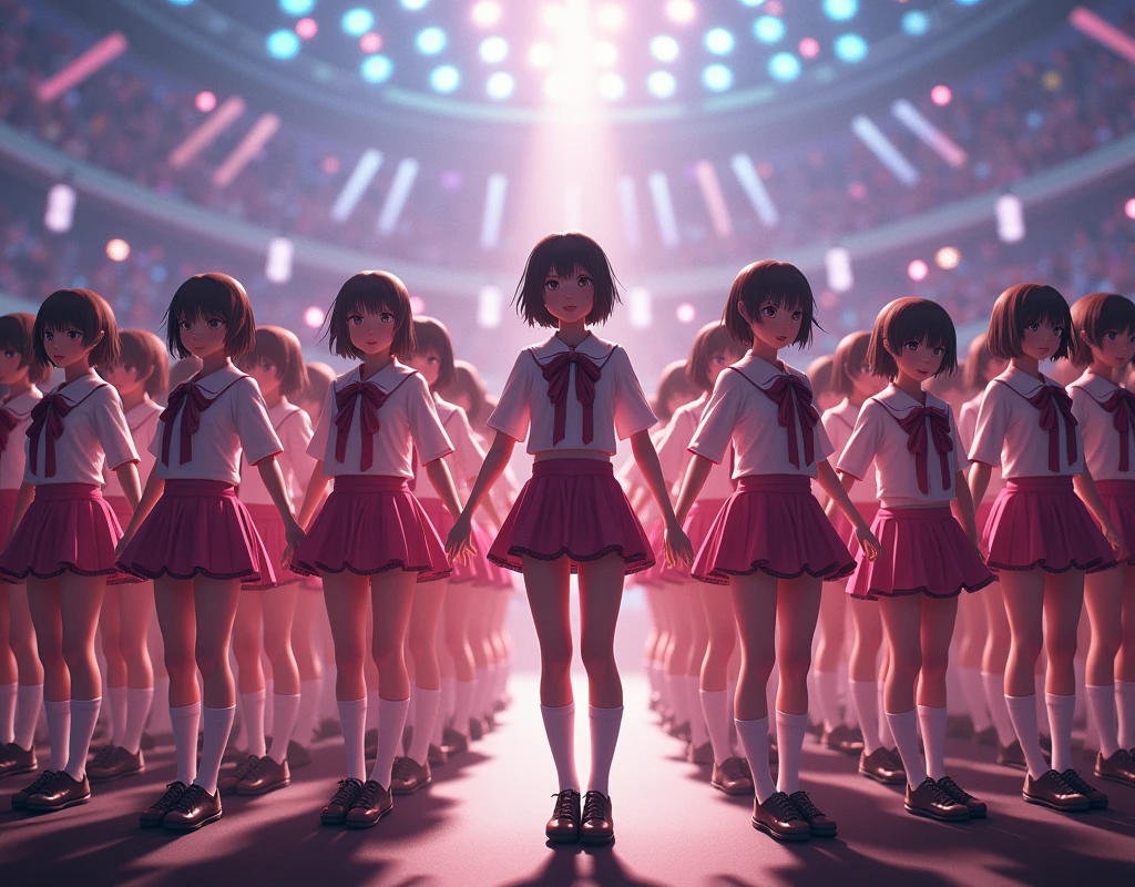 [Japanese Clone girls=Myself], [Perfect Clone girls Raw Photography Art], [16K, Highest quality, Ultra-high resolution], (((Unrealistic, Unprecedented sight, hyperdimensional space, A sight beyond imagination, (((A world of mass proliferation of myselves, Ultra-realistic)))))), (Japanese, woman, 22-year-old, Saito-Asuka), ((Small face, Brown and black hair, Short Hair)), ((Very beautiful detailed girls, Accurate body structure, Very detailed and perfect super busty body)), ((amazing super big tits, Large, swelling breasts)), (Dark Eyes, Mature face, Cute Smile, A gentle gaze), (Happy laughter), [[(((((Very detailed, 1girl→1,000,000,000,000,000,000,000,000,000,000,000,000,000cloning girls))))), (((((Extremely detailed and precise depiction of the double, Perfectly the same girl, The exact same smile, Perfect matching hairstyle, Perfect same clothes, Exactly the same height, Perfect same super busty))))), (((((Myself only))))), (((Very detailed, on stage, Idol Group, Nogizaka46's stage costumes, 1,000,000,000,000Myself))), (((Very detailed, Audience seats, camisole, 1,000,000,000,000,000,000,000Myself)))]], (((Perfect description, Smiling face, hug, wave hands, Matching poses, Matching dance, Sexy pose, In a row, Infinite Alignment))), (((Very detailed, Super crowded in a different dimension, Abnormal crowding, Super crowded))), (Large Concert Hall, Front bright light, Illuminated by spotlights, Live Stage Lighting), (((Wide field of view, Very detailed, Detailed ultra-perspective depiction)))), Group idol group photo, Anywhere Angle