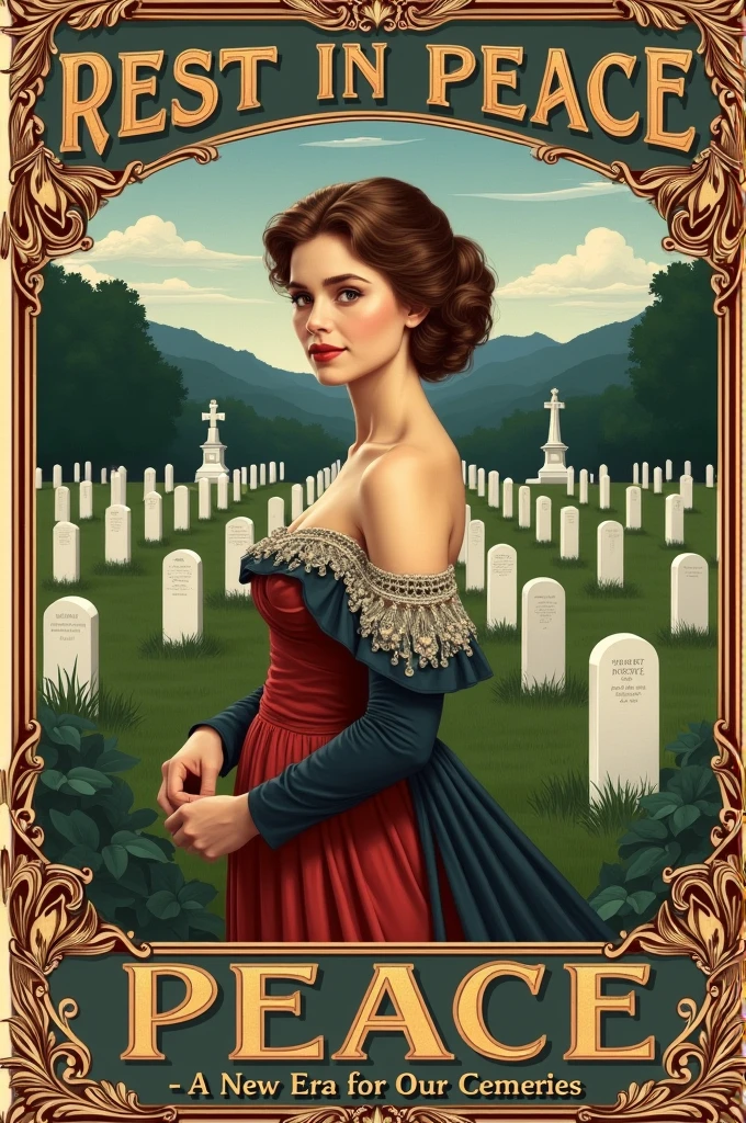 Create a drawing of a historical advertising poster for the law on secular cemeteries