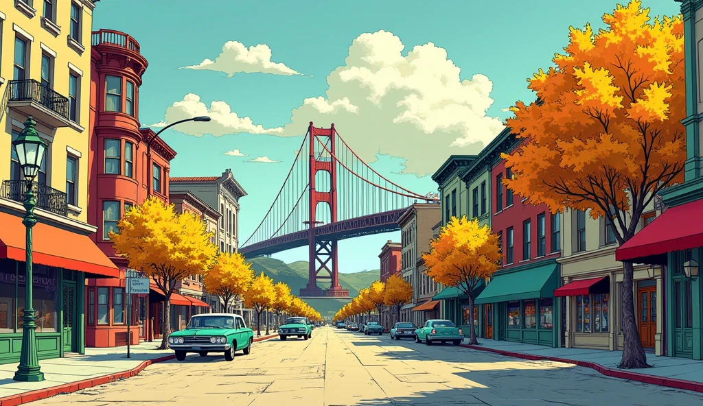 Beautiful San Francisco, illustrated by hergé, style of tin tin comics, pen and ink., beautiful colors, attention to detail