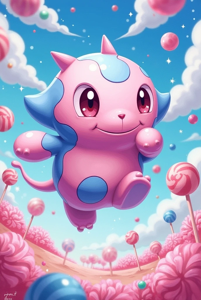 an "pokemon tcg" illustration of monster with bublegum