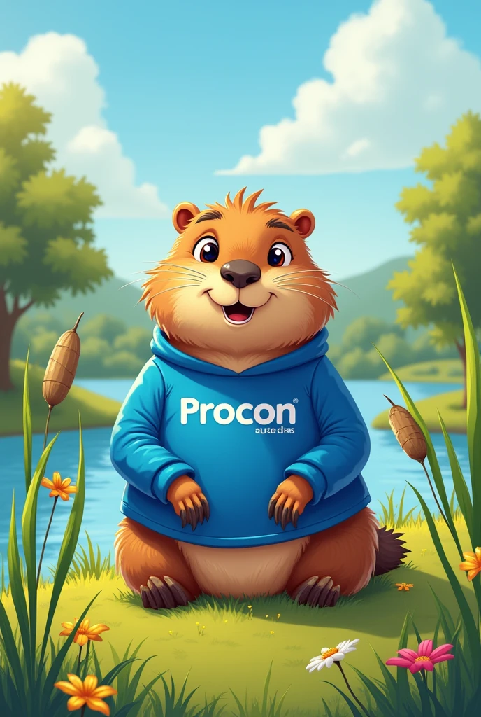 MAKE A CAPYBARA IN A BLUE SHIRT WITH THE LARGE PROCON LOGO