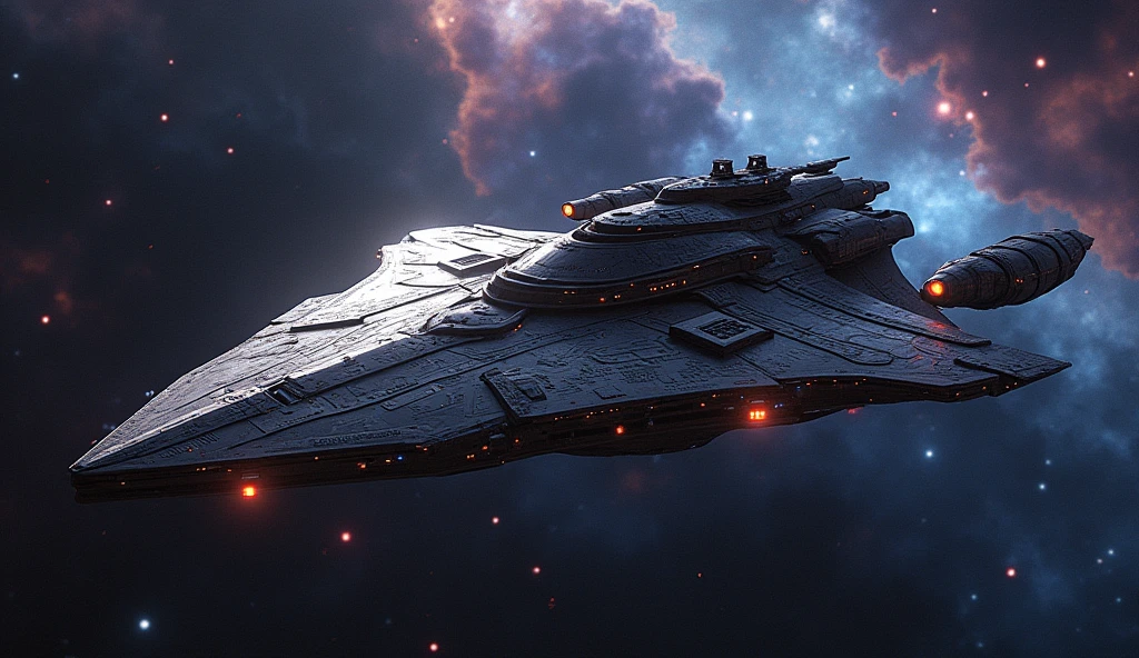 (photorealism:1.2), klingon spaceship deep in space