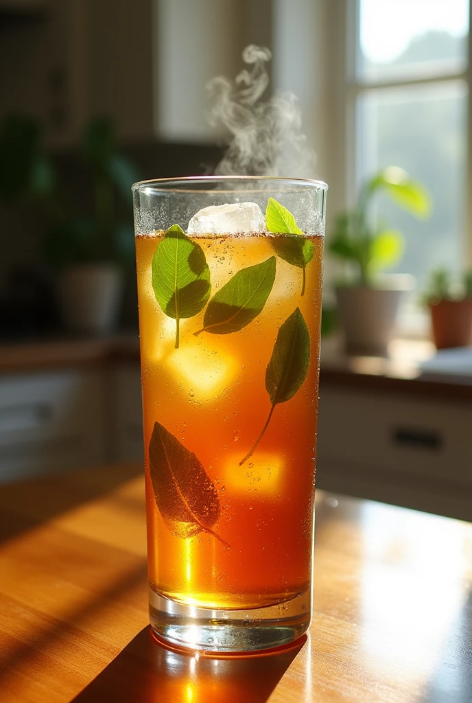 Ambarella leaves iced tea in a glass